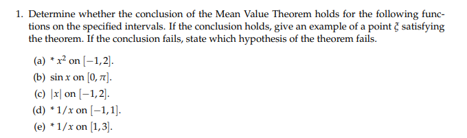 1. Determine whether the conclusion of the Mean