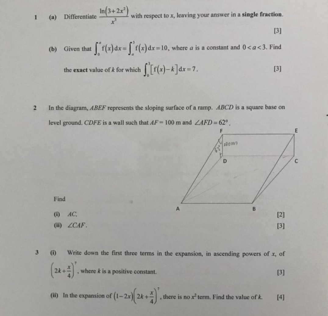 In(3+ 2.x?) 1 (a) Differentiate with respect to