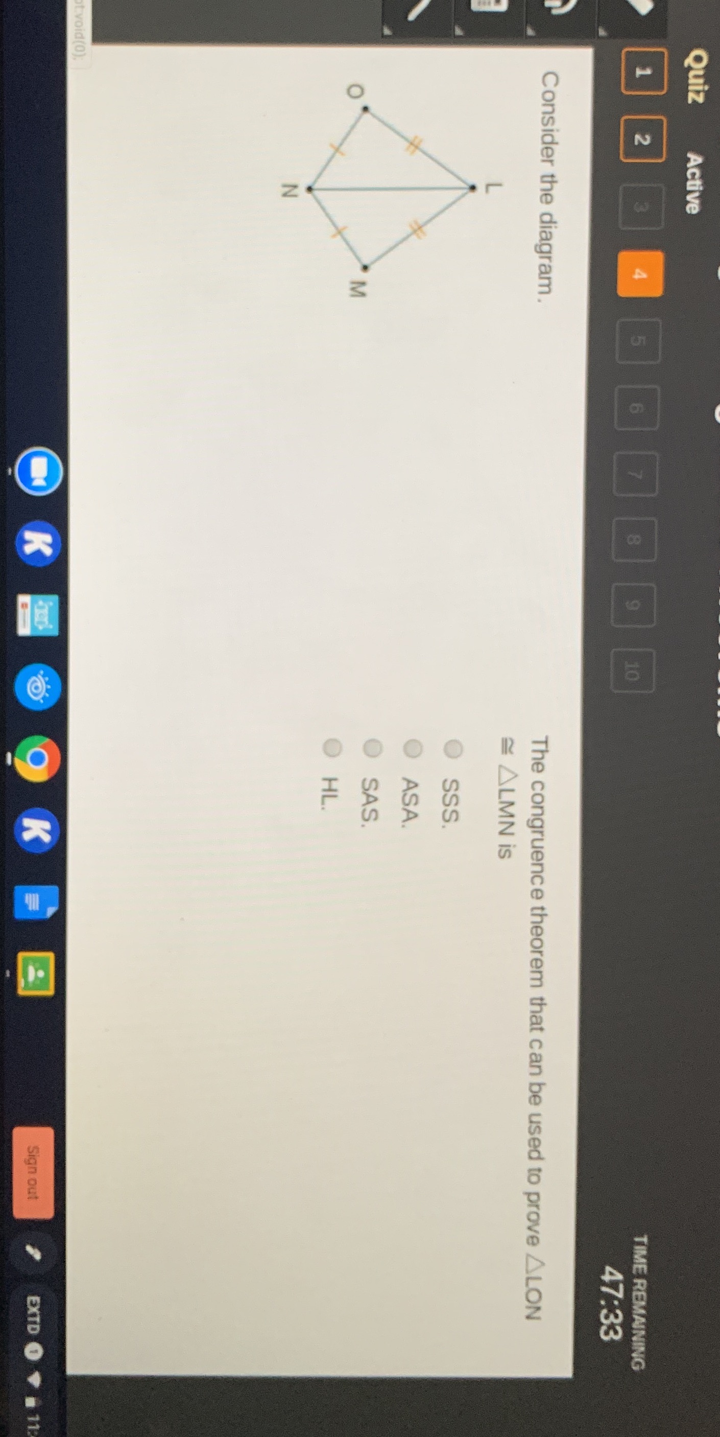 Need help determine the congruence theorem Quiz