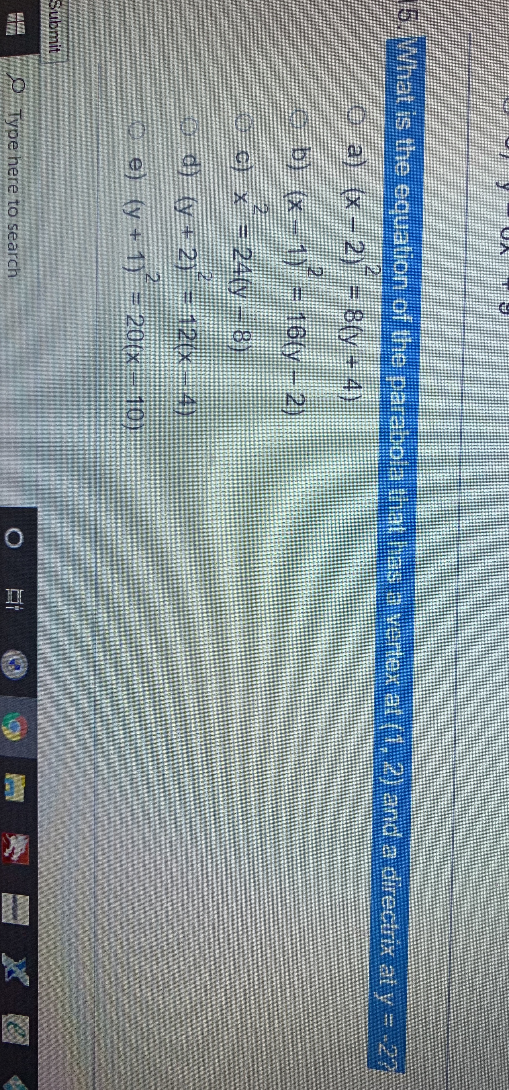 What is the equation of the parabola that has a