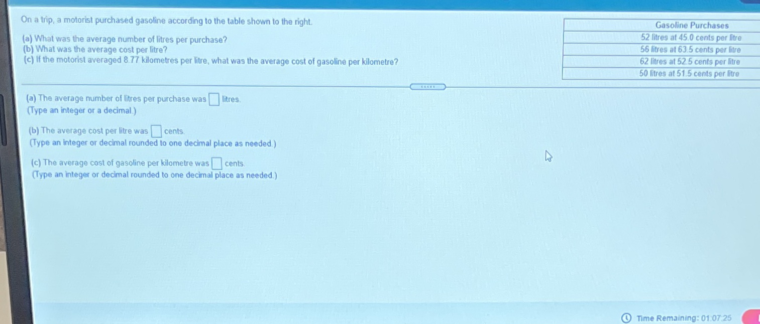 On a trip, a motorist purchased gasoline