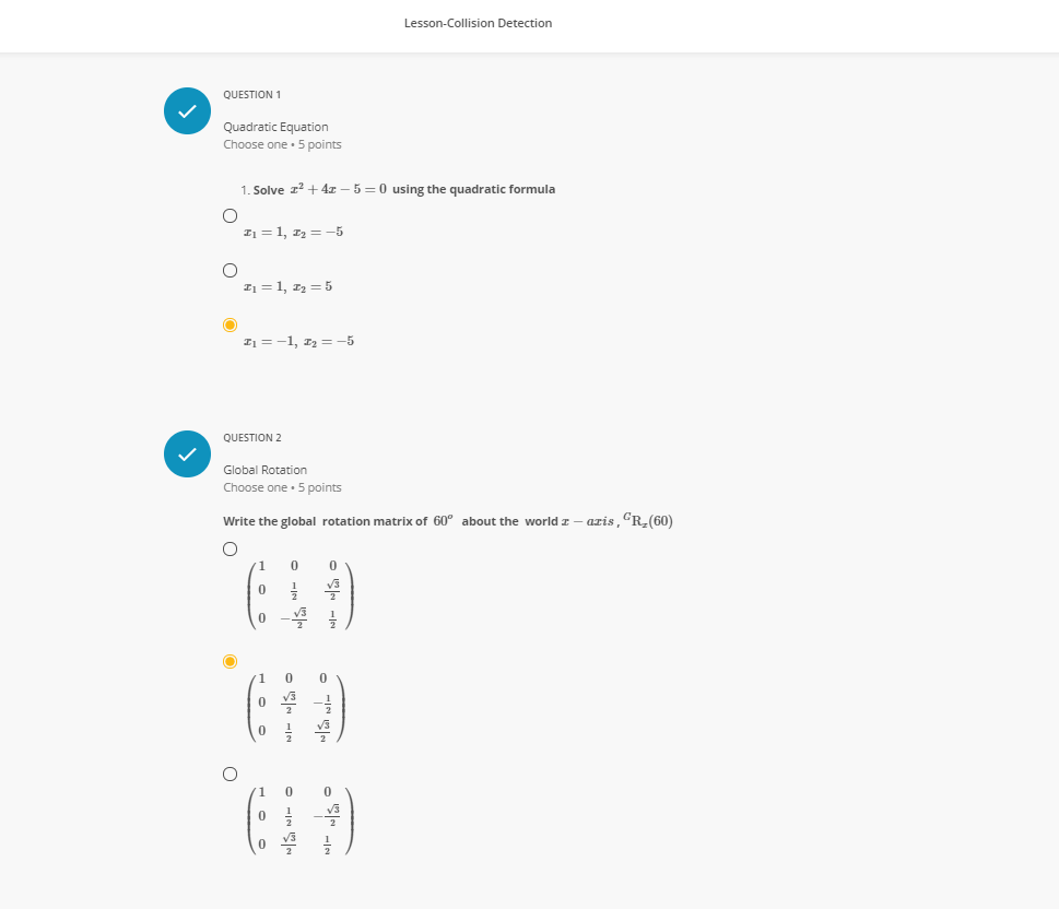 QUESTION 8 V Transforming a Point from Local