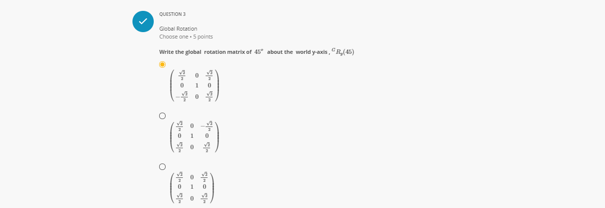 QUESTION 8 V Transforming a Point from Local
