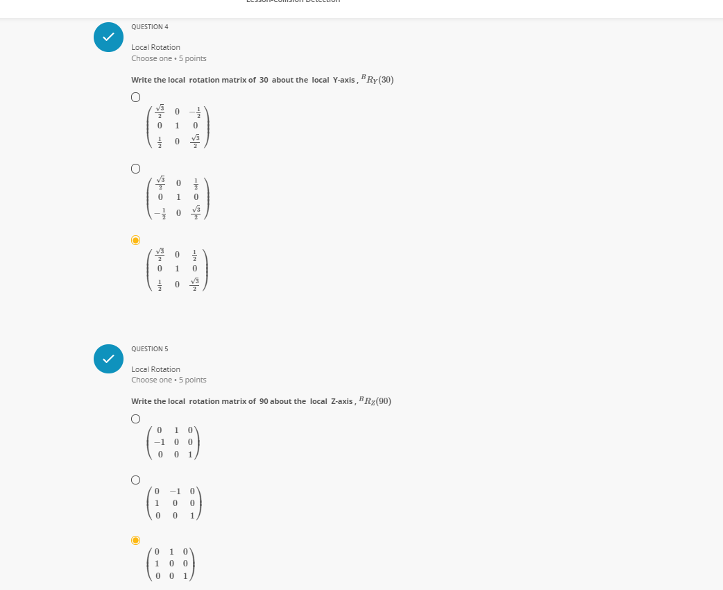 QUESTION 8 V Transforming a Point from Local