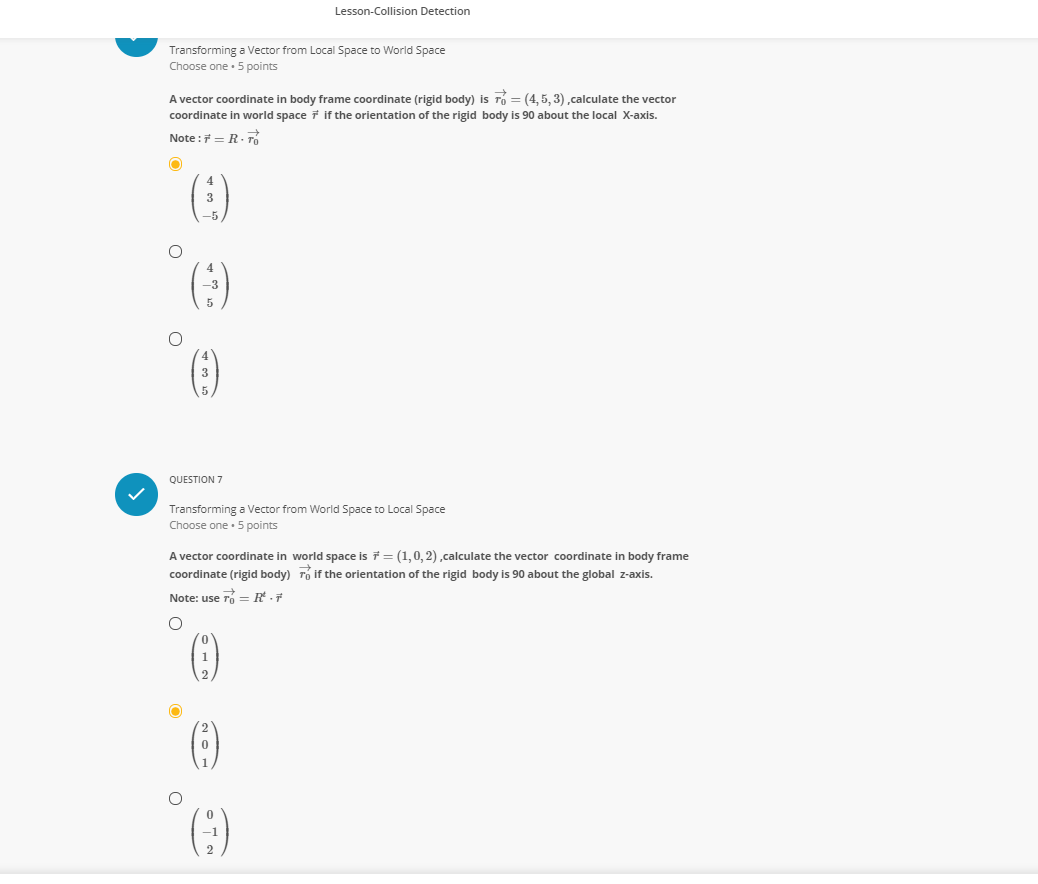 QUESTION 8 V Transforming a Point from Local