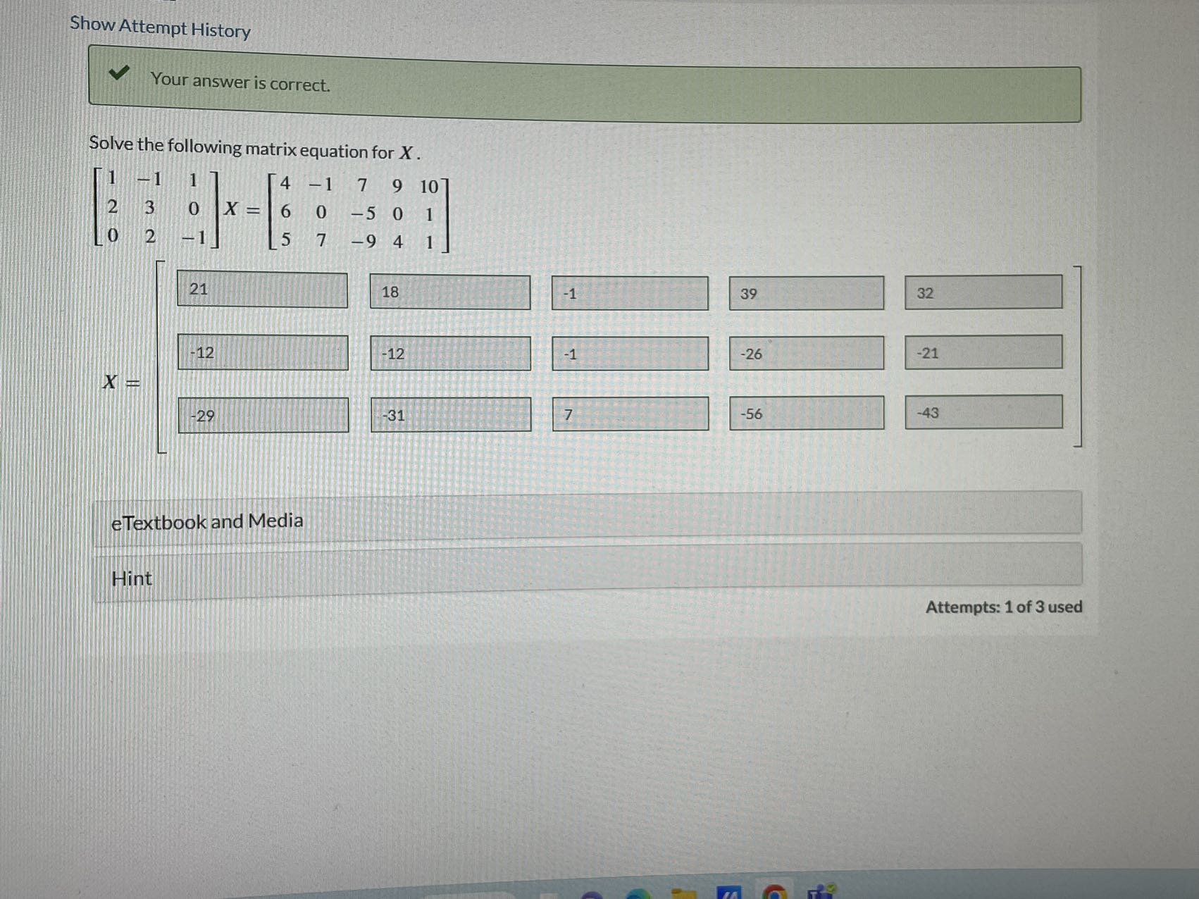 Show Attempt History V Your answer is correct.