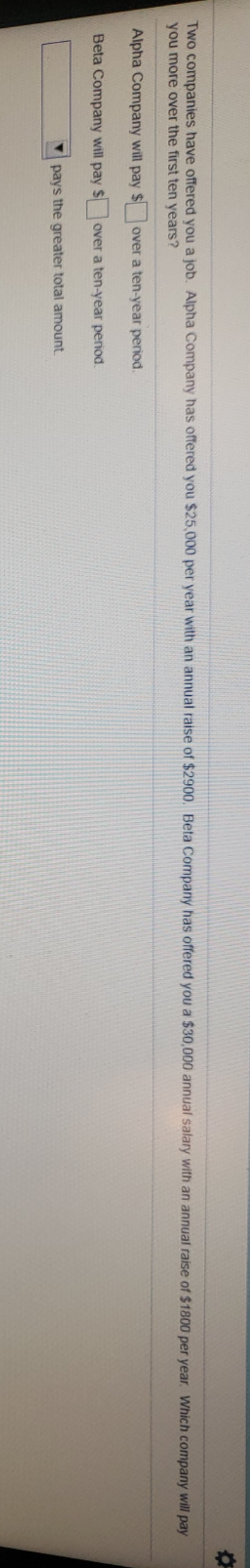 alpha company for 10 years and beta for 10 years