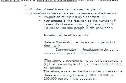 o Number of health events in a specified period o