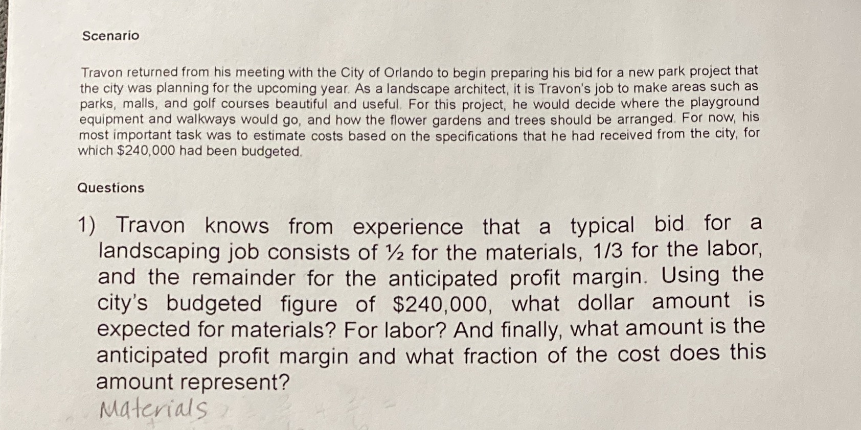 Scenario Travon returned from his meeting with