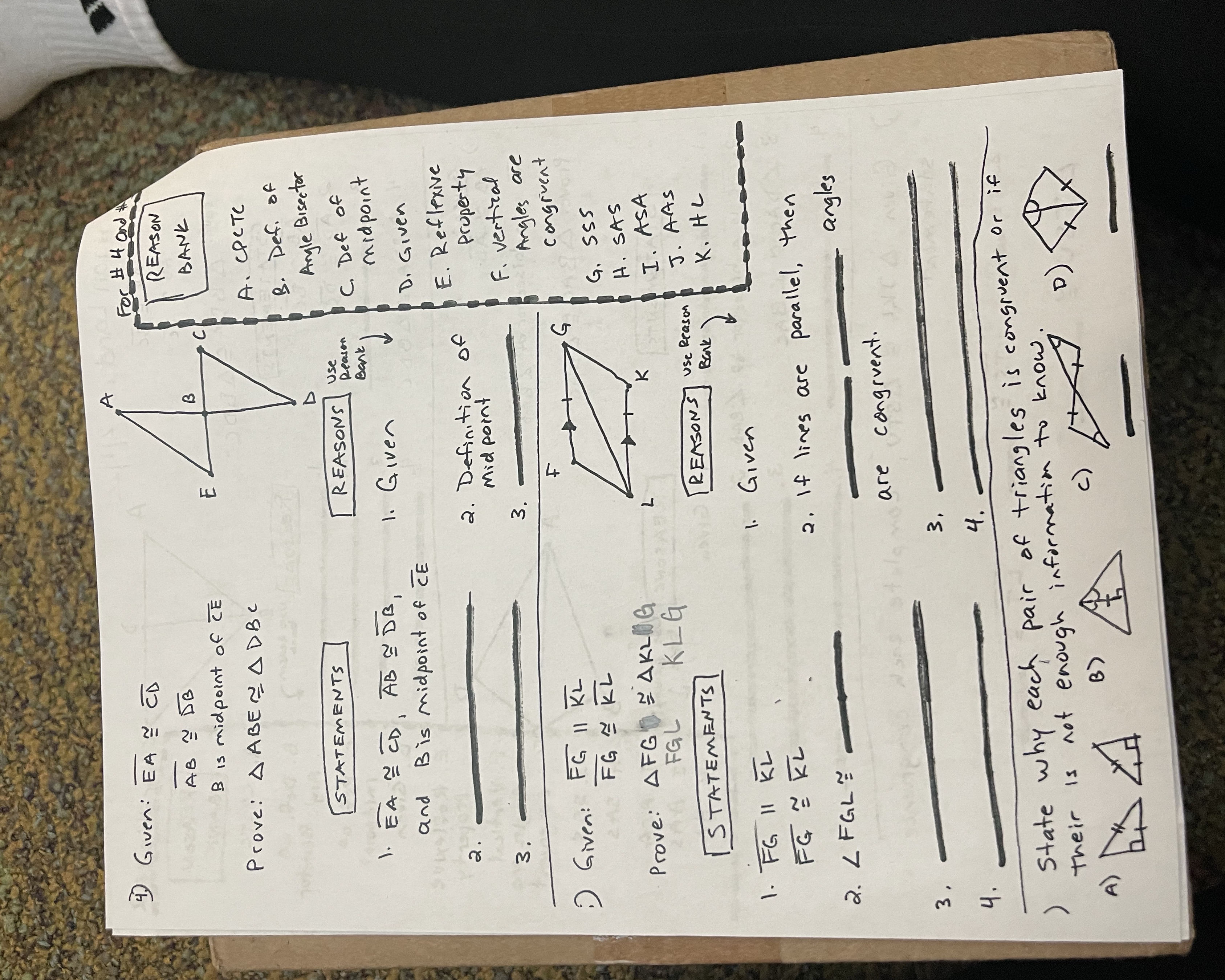 X 42 Given: EA = ED For # 4 and AB ~ DB REASON B