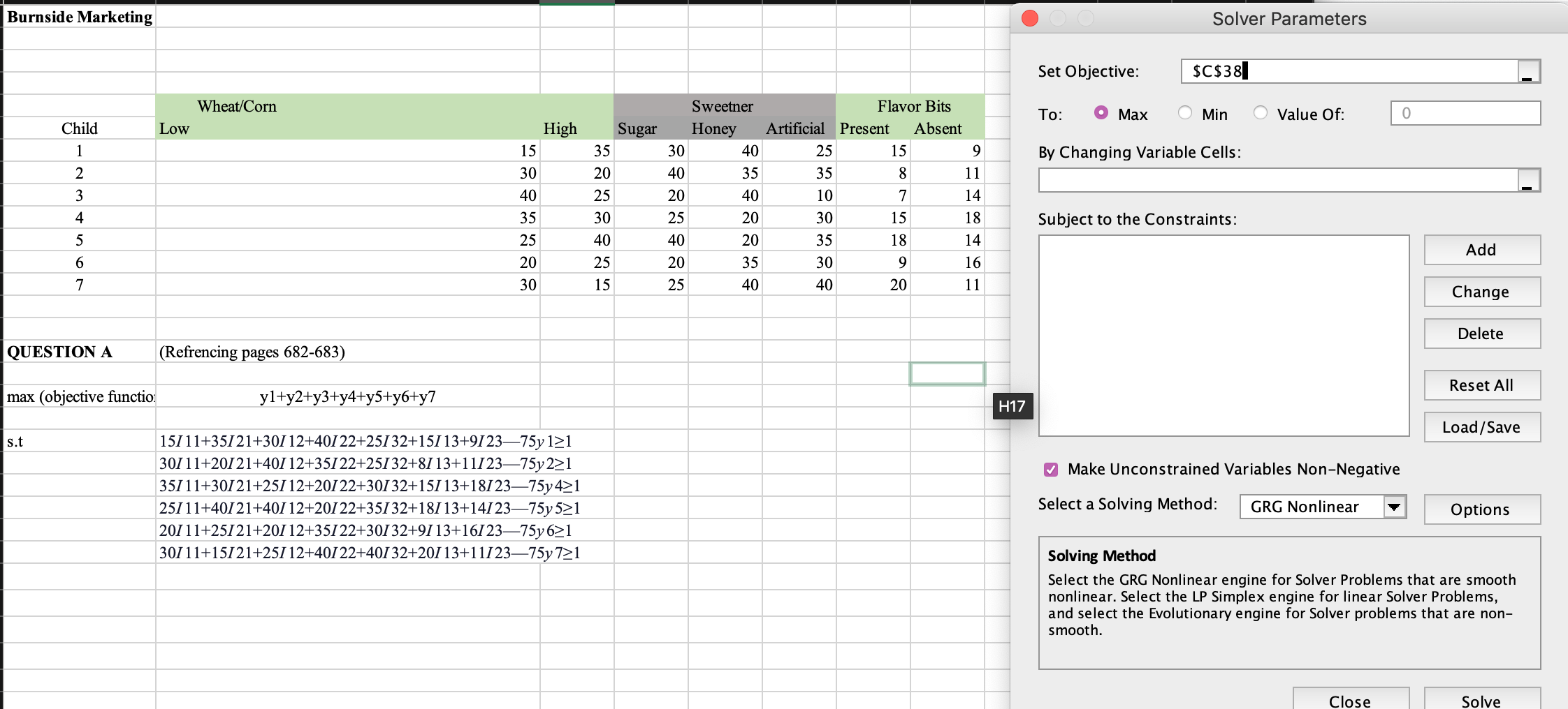 Burnside Marketing By Changing Variable Cells: W