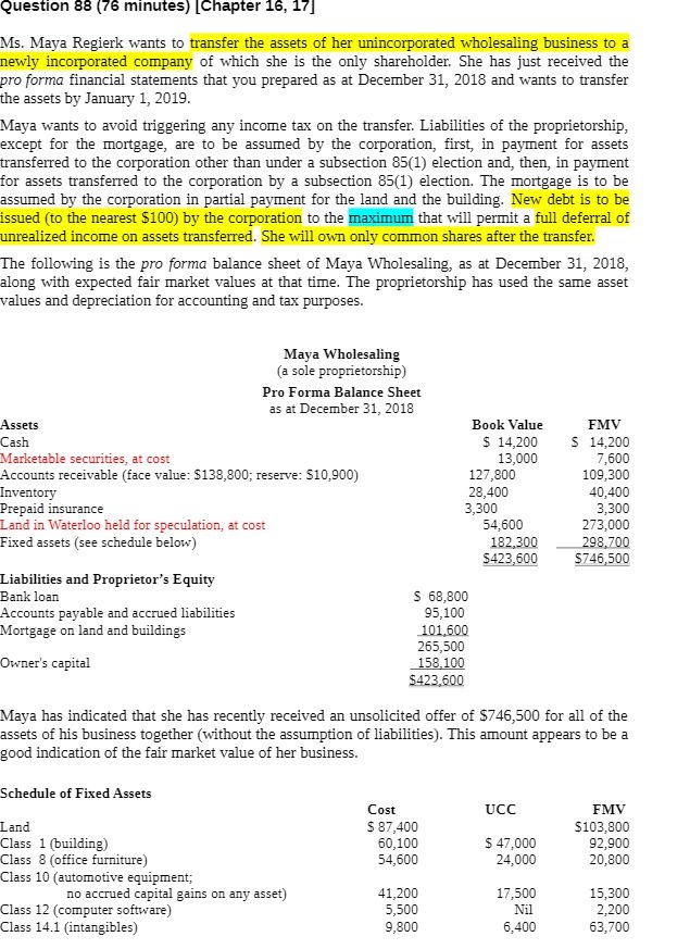 Question 88 (76 minutes) [Chapter 16, 17] Ms.