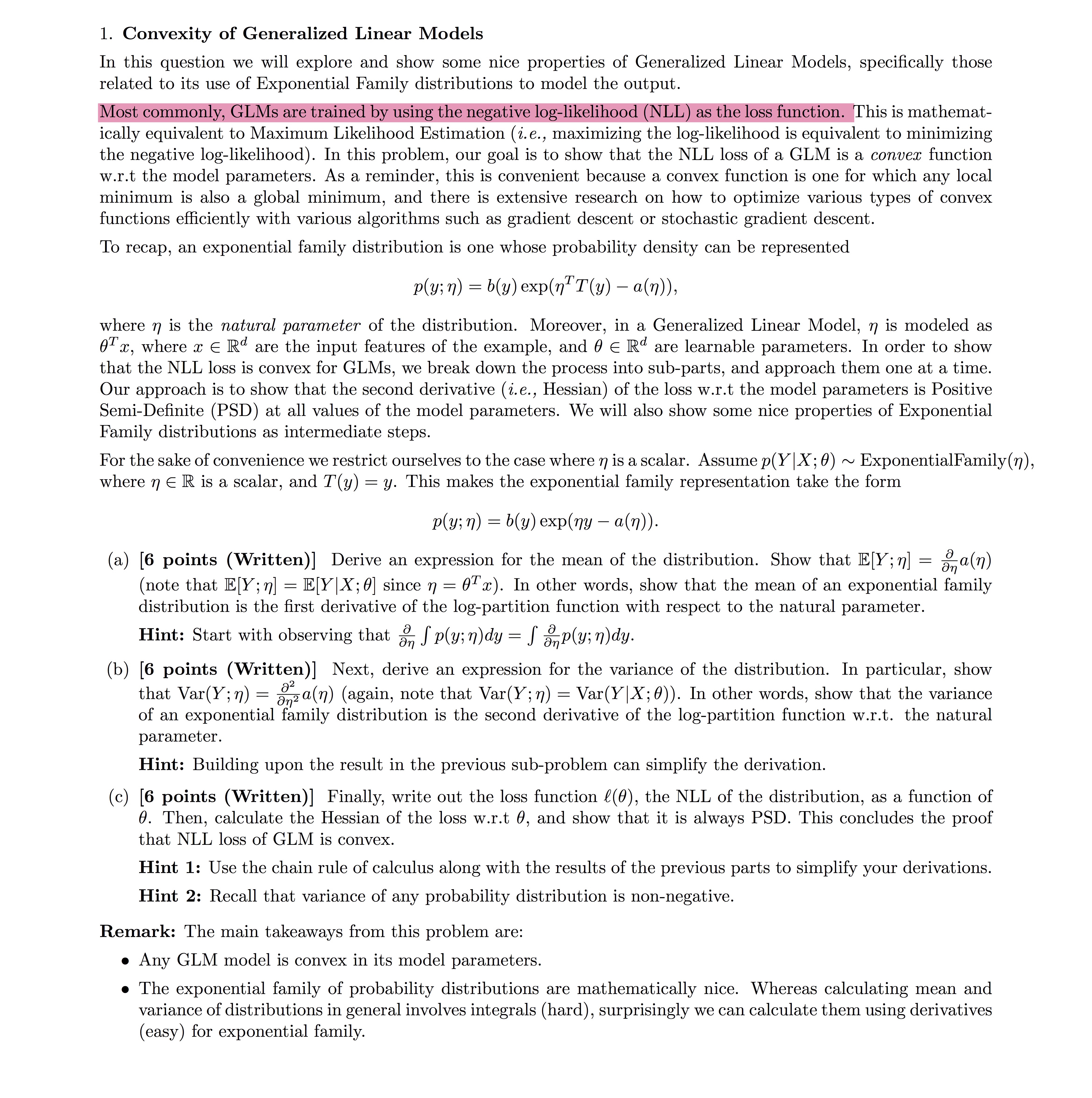 1. Convexity of Generalized Linear Models In this