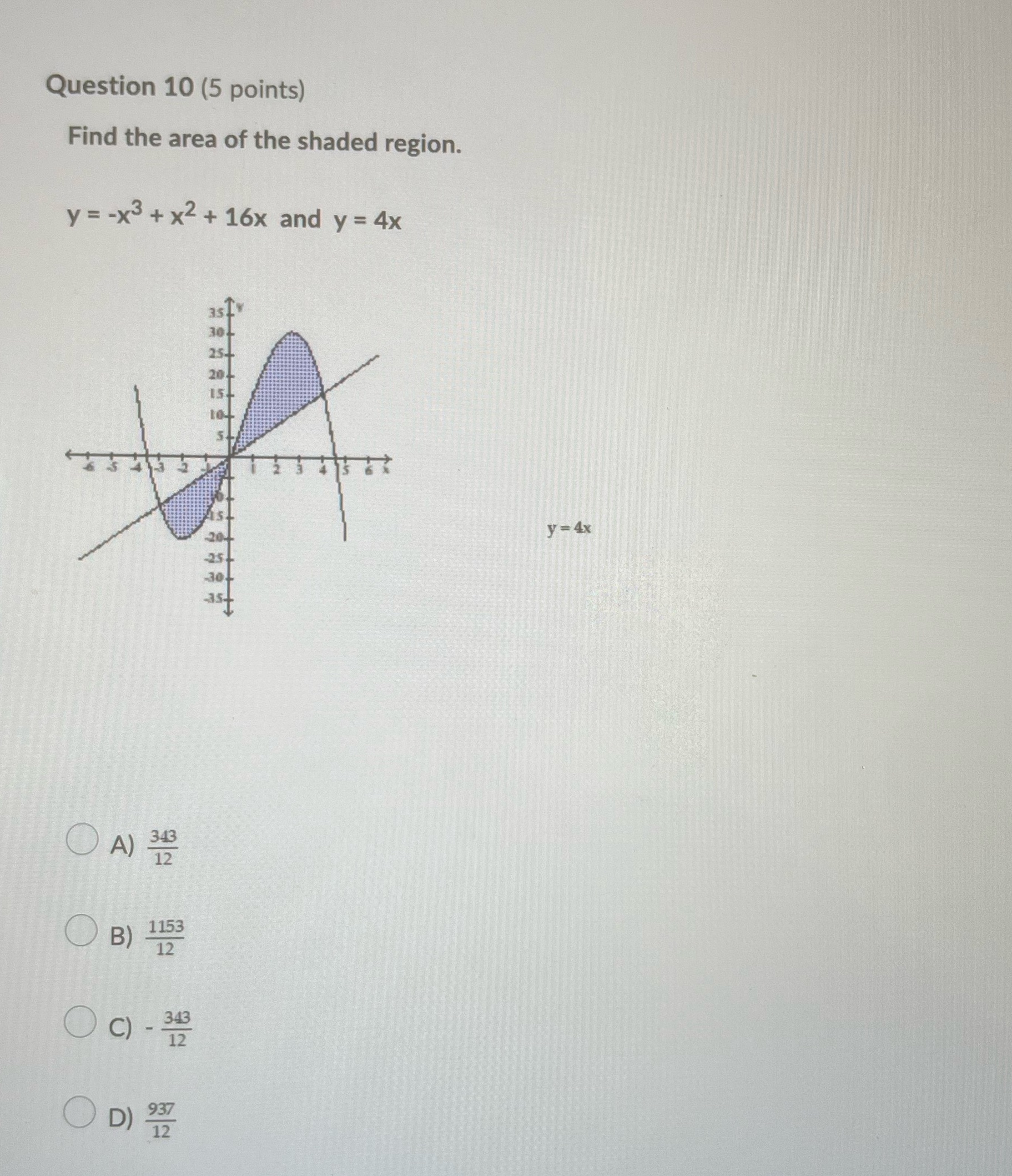 Q10. Question 10 (5 points) Find the area of the