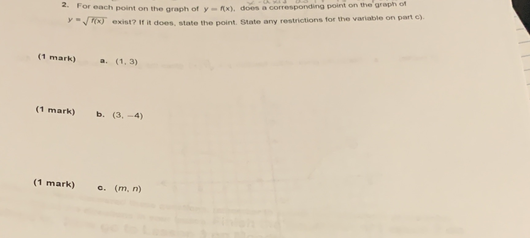 2. For each point on the graph of y = ((x), does