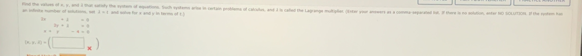 Find the values of x, y, and ) that satisfy the