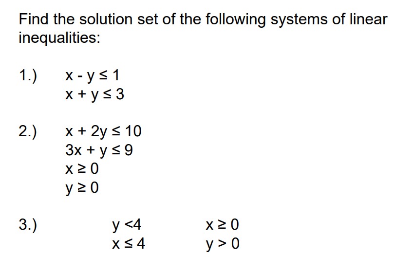 Find the solution set of the following systems of