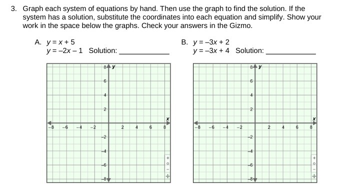 3. Graph each system of equations by hand. Then