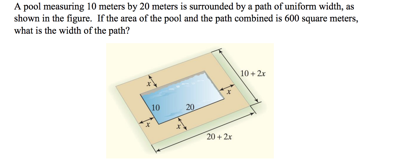 A pool measuring 10 meters by 20 meters is