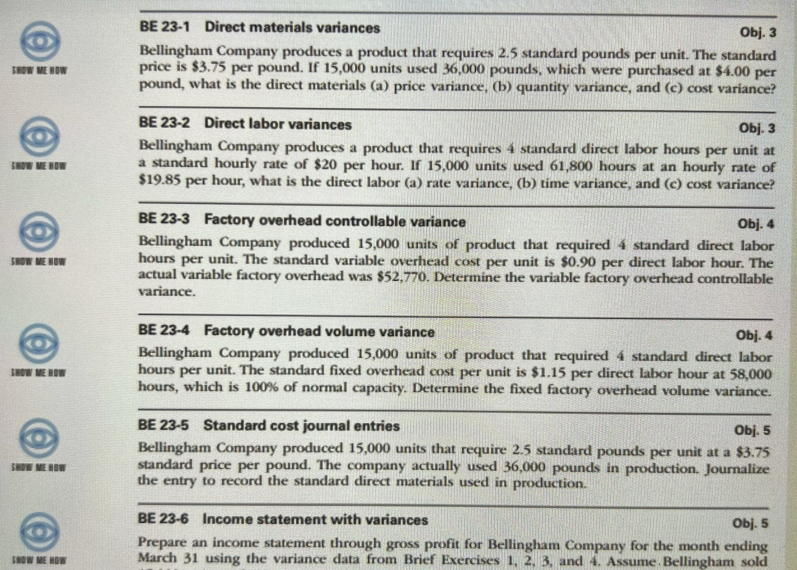 BE 23-1 Direct materials variances Obj. 3