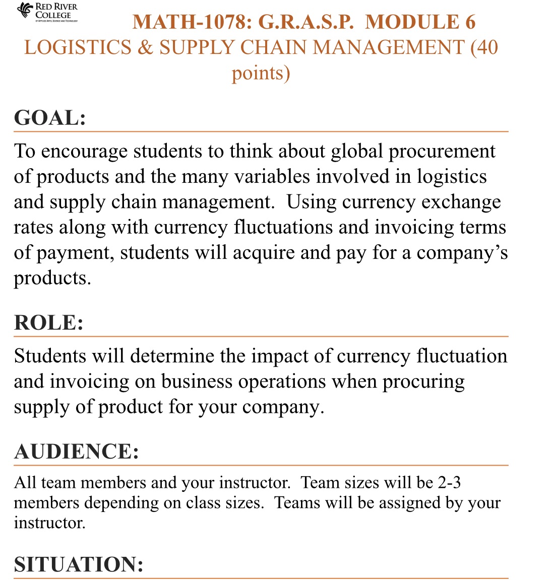 93*5595- MATH-1078: G.R.A.S.P. MODULE 6 LOGISTICS