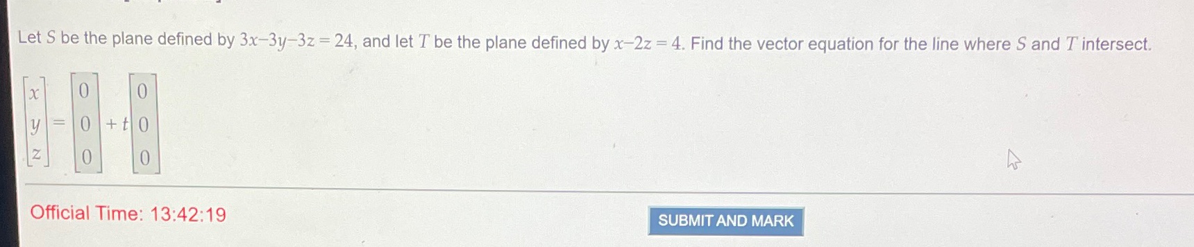 Let S be the plane defined by 3x-3y-3z =24, and