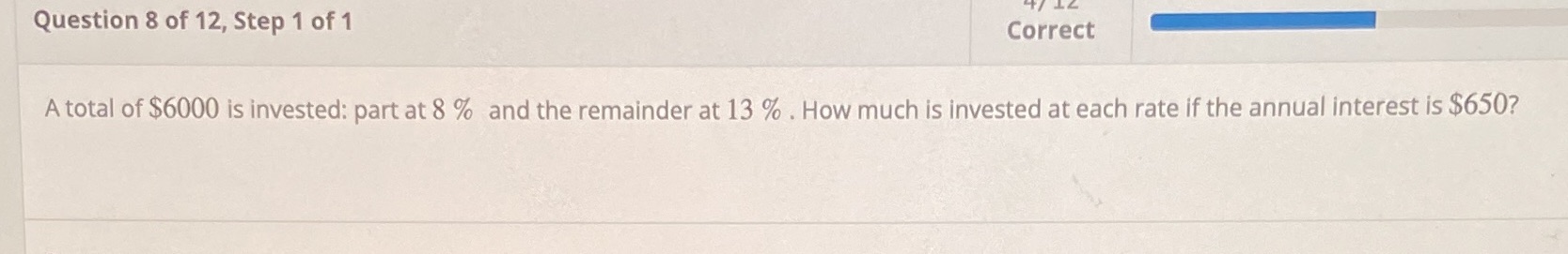 Question 8 of 12, Step 1 of 1 Correct A total of
