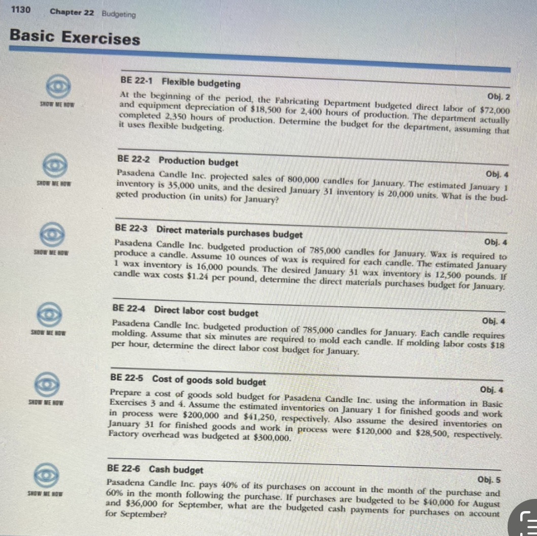 Acco 3520 tarea 7.1 1130 Chapter 22 Budgeting