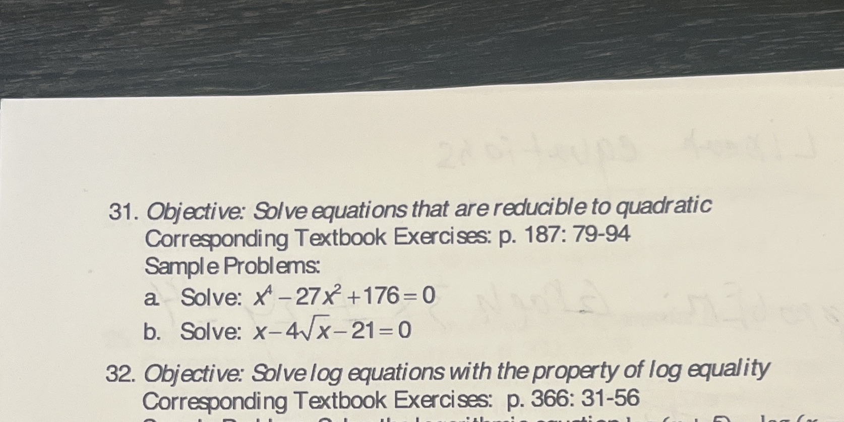 What is awnser to 31 ? 31. Objective: Solve