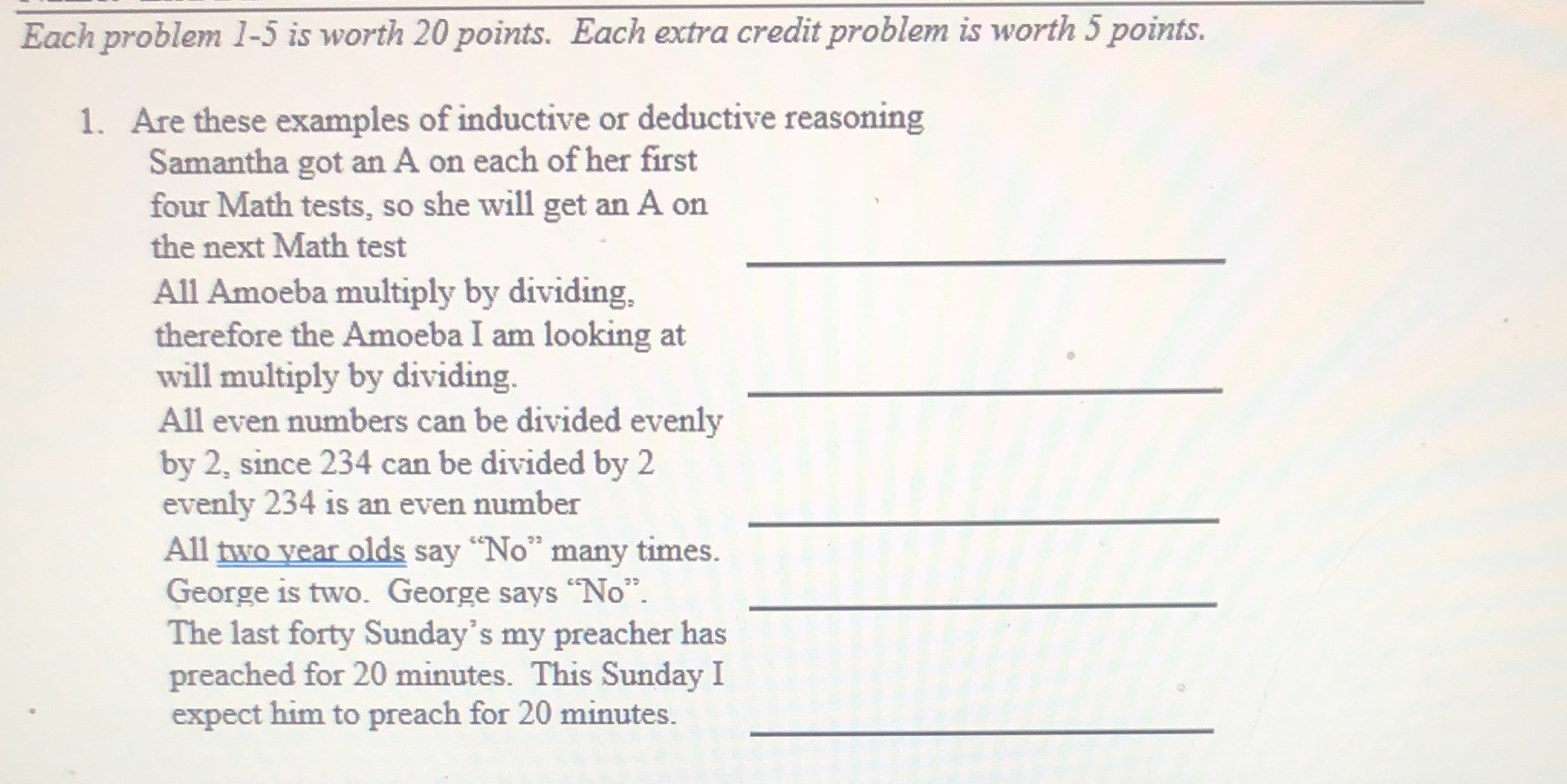 Each problem 1-5 is worth 20 points. Each extra