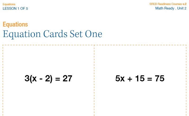 Equations SREB Readiness Courses v.2 LESSON 1 OF