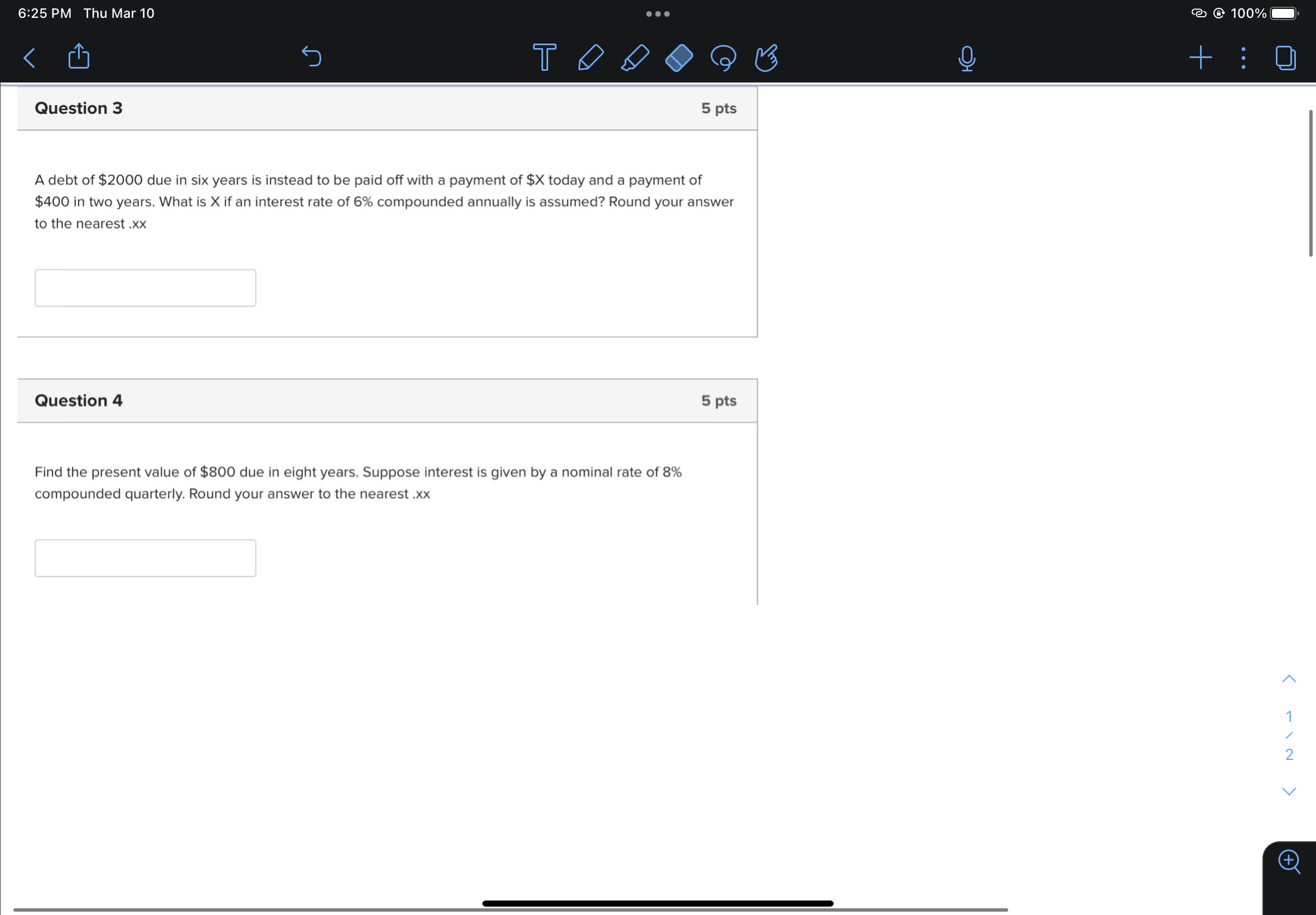 6125 PM Thu Mar '10 (E7 @100%- Question 3 5 pts A