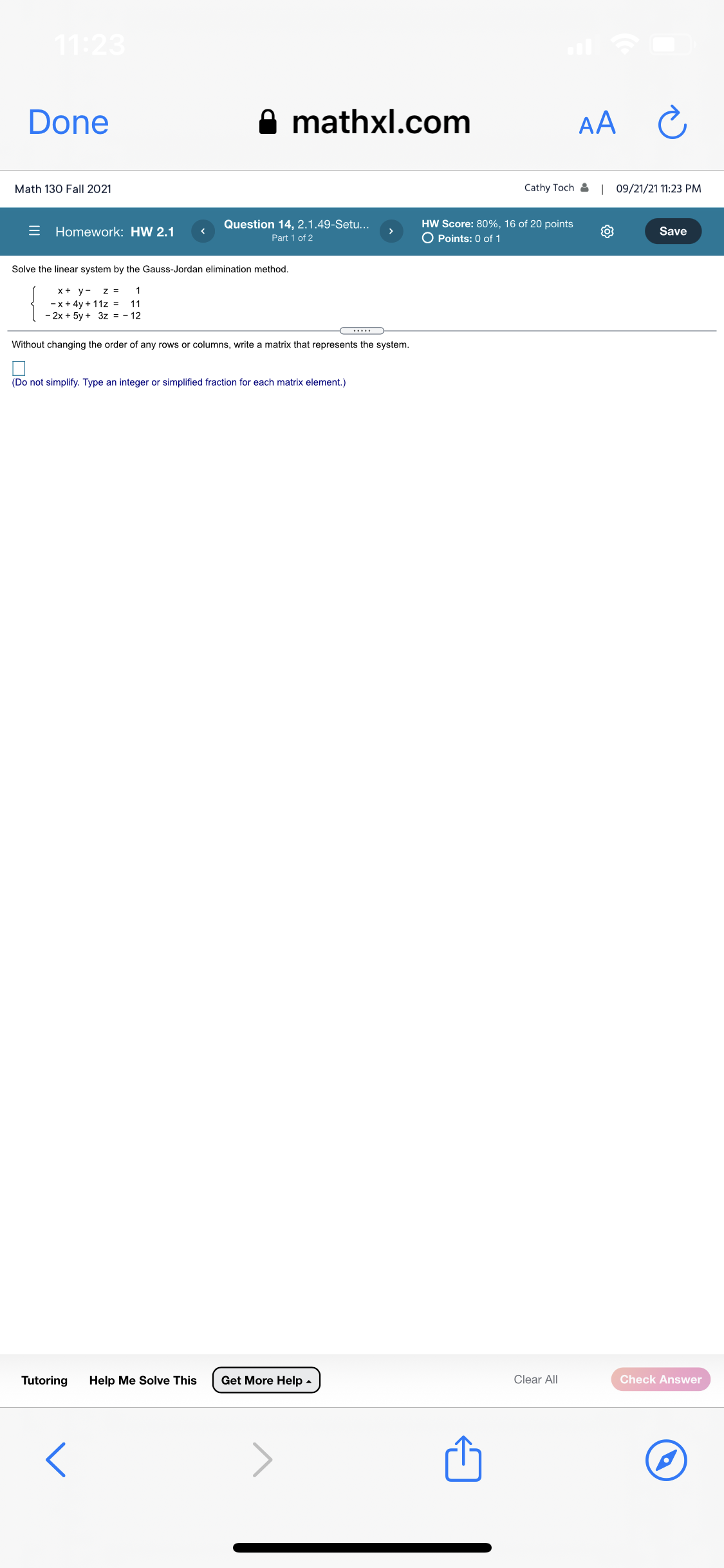 11:23 Done mathxl.com AA C Math 130 Fall 2021