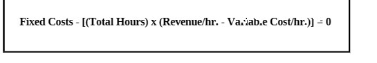 Fixed Costs - [(Total Hours) x (Revenue/hr. -
