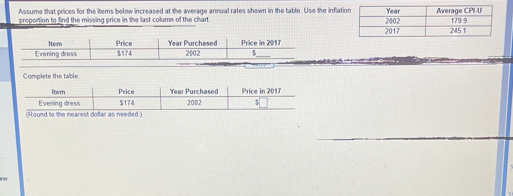 Assume that prices for the items below increased