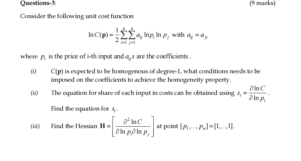 Questions-3: (9 marks) Consider the following