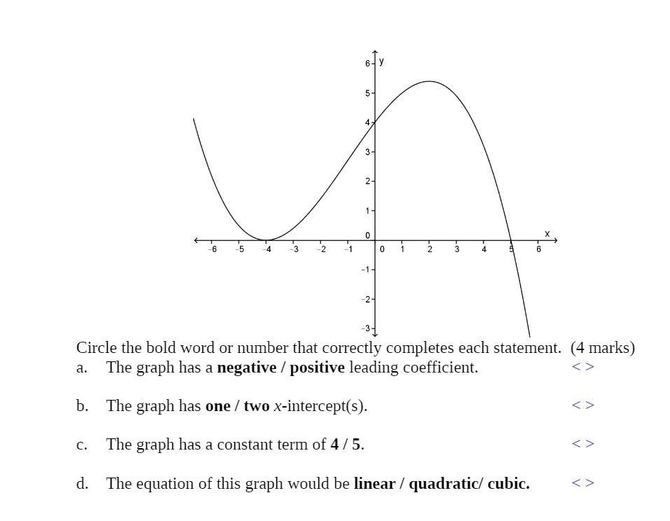 Circle the bold word or number that correctly