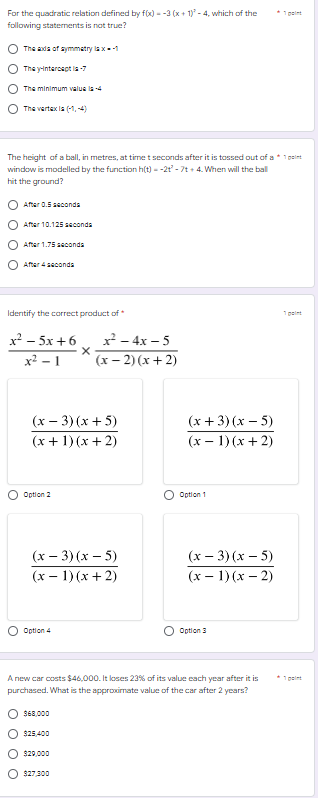 For the quadratic relation defined by f(x) = -3