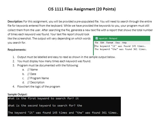 CIS 1111 Files Assignment (20 Points)