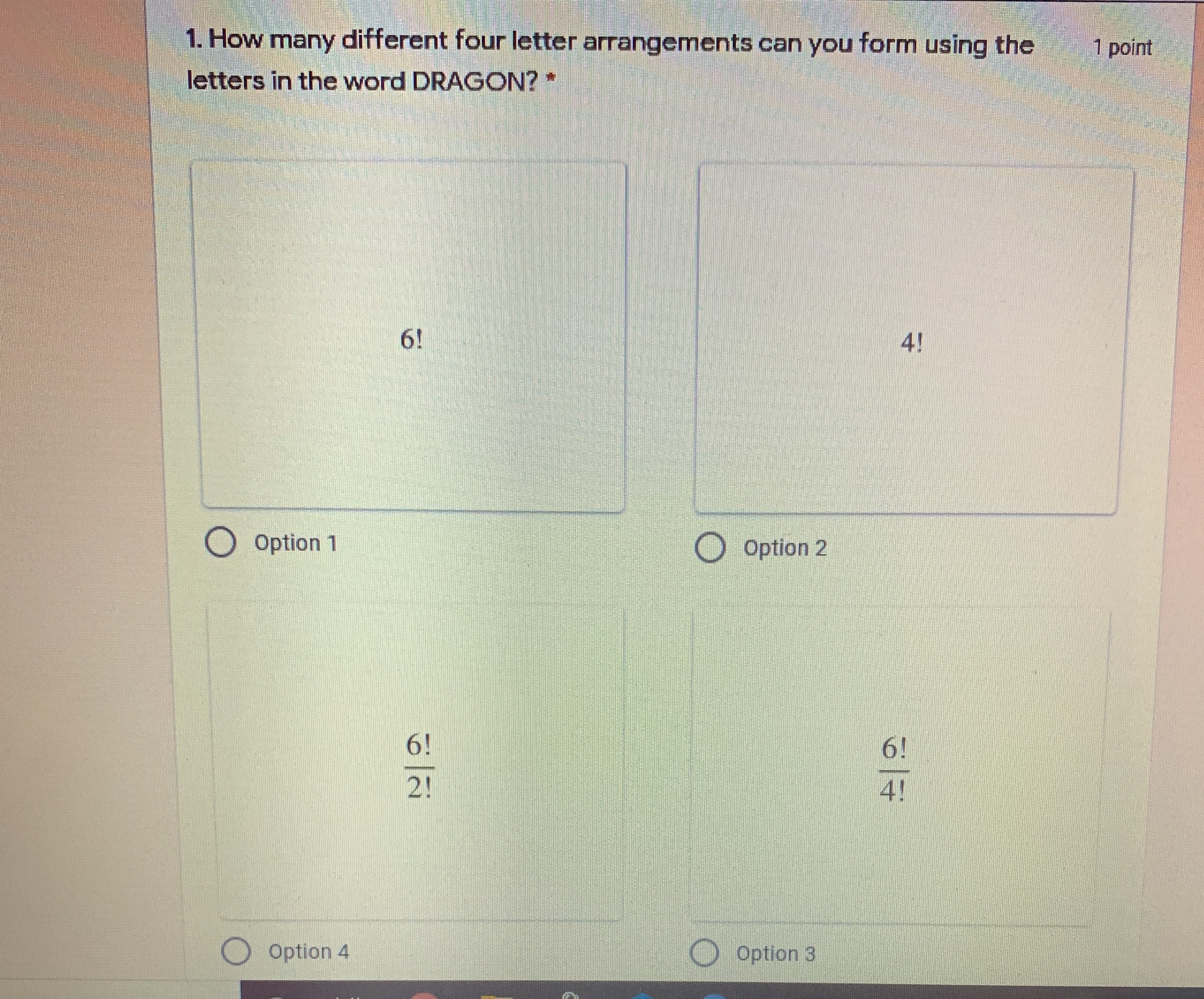 Please Help 1. How many different four letter