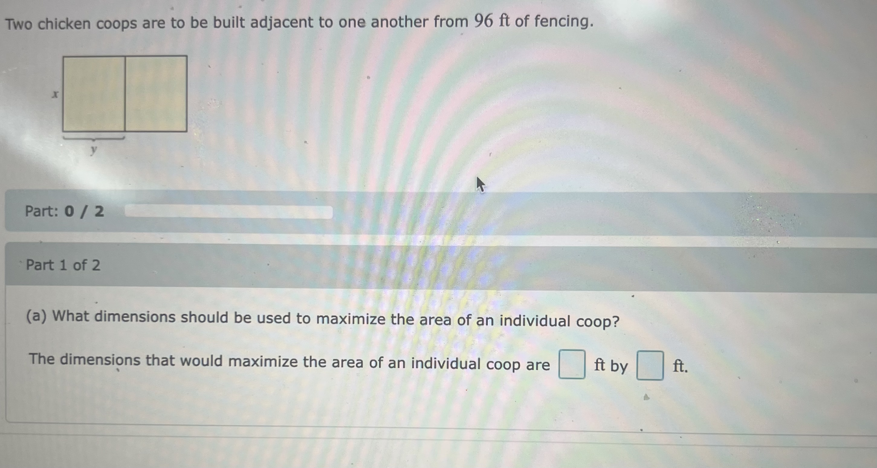 Help pls Two chicken coops are to be built