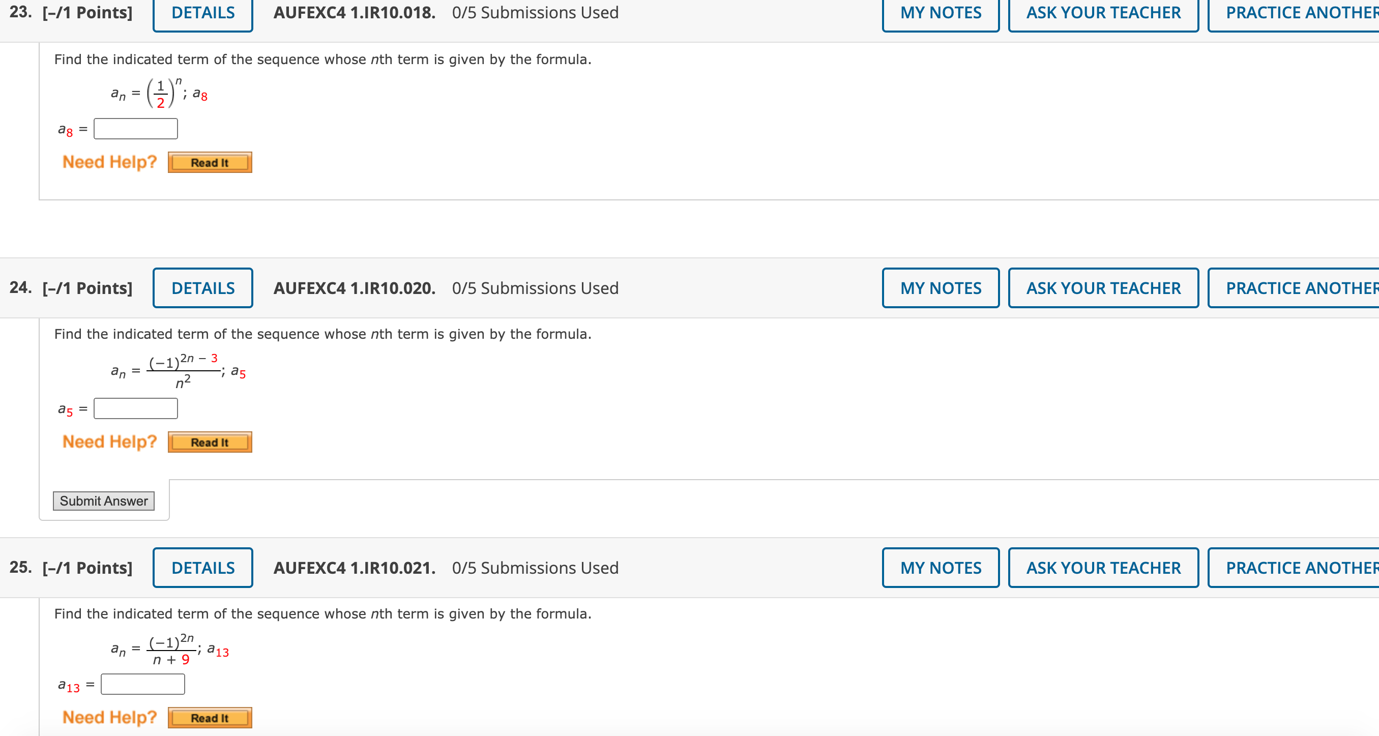 23. [-/1 Points] DETAILS AUFEXC4 1.IR10.018. 0/5