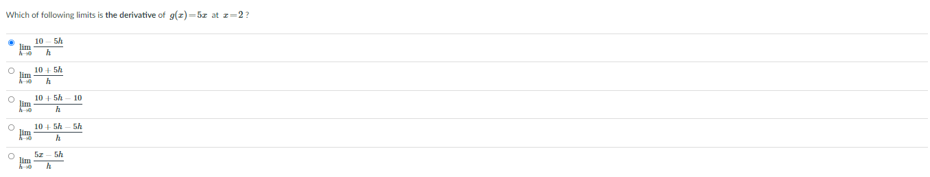 Which of following limits is the derivative of