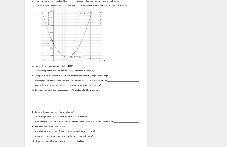 Analyzing Parabolas Name _ 1. Determine each and