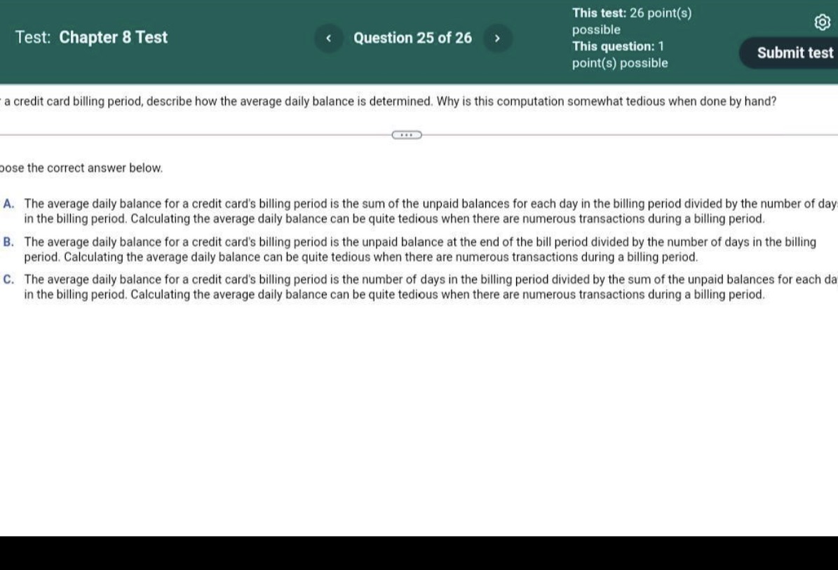 This test: 26 point(s) Test: Chapter 8 Test <