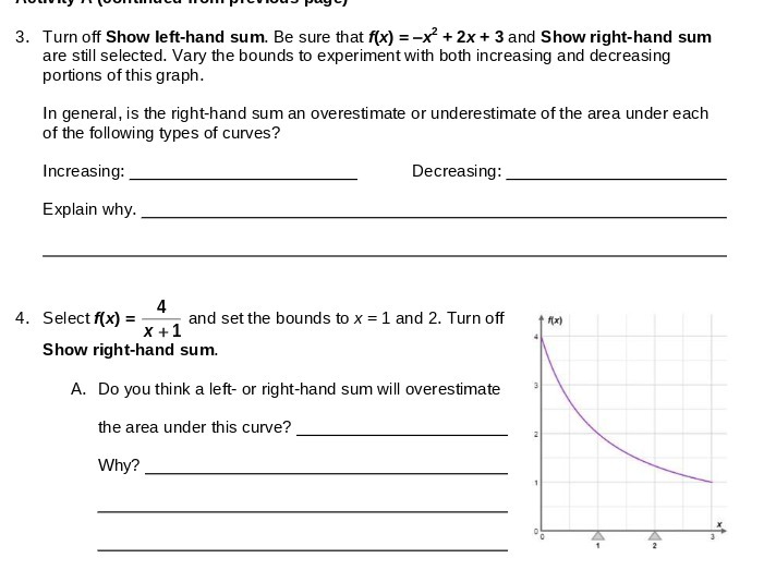 3. Turn off Show left-hand sum. Be sure that f(x)