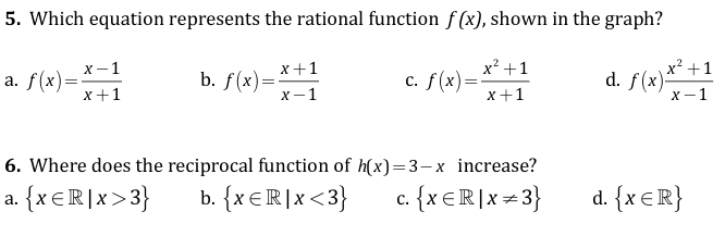 5. Which equation represents the rational