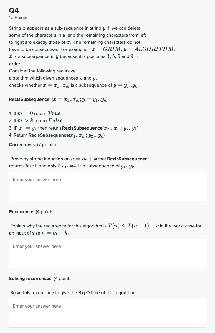Q4 15 Points String a appears as a sub-sequence
