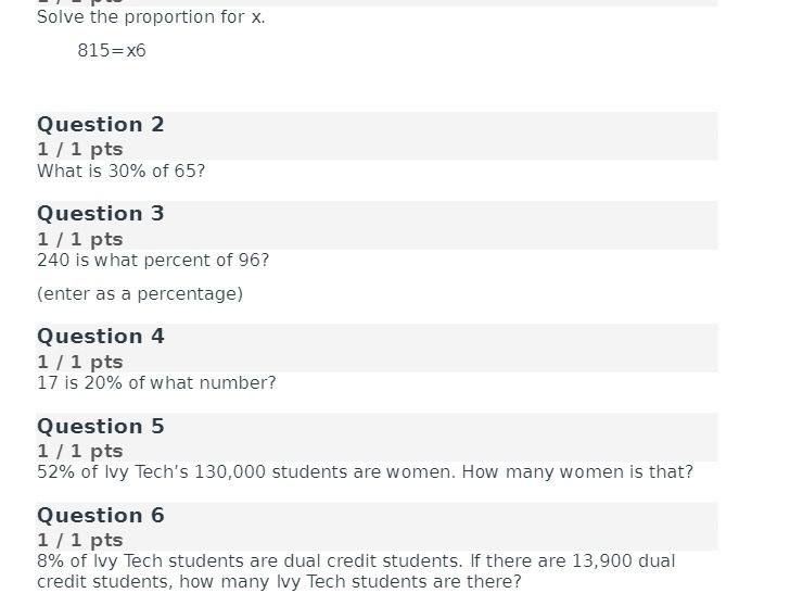 Solve the proportion for x. 815=X6 Question 2 1 /