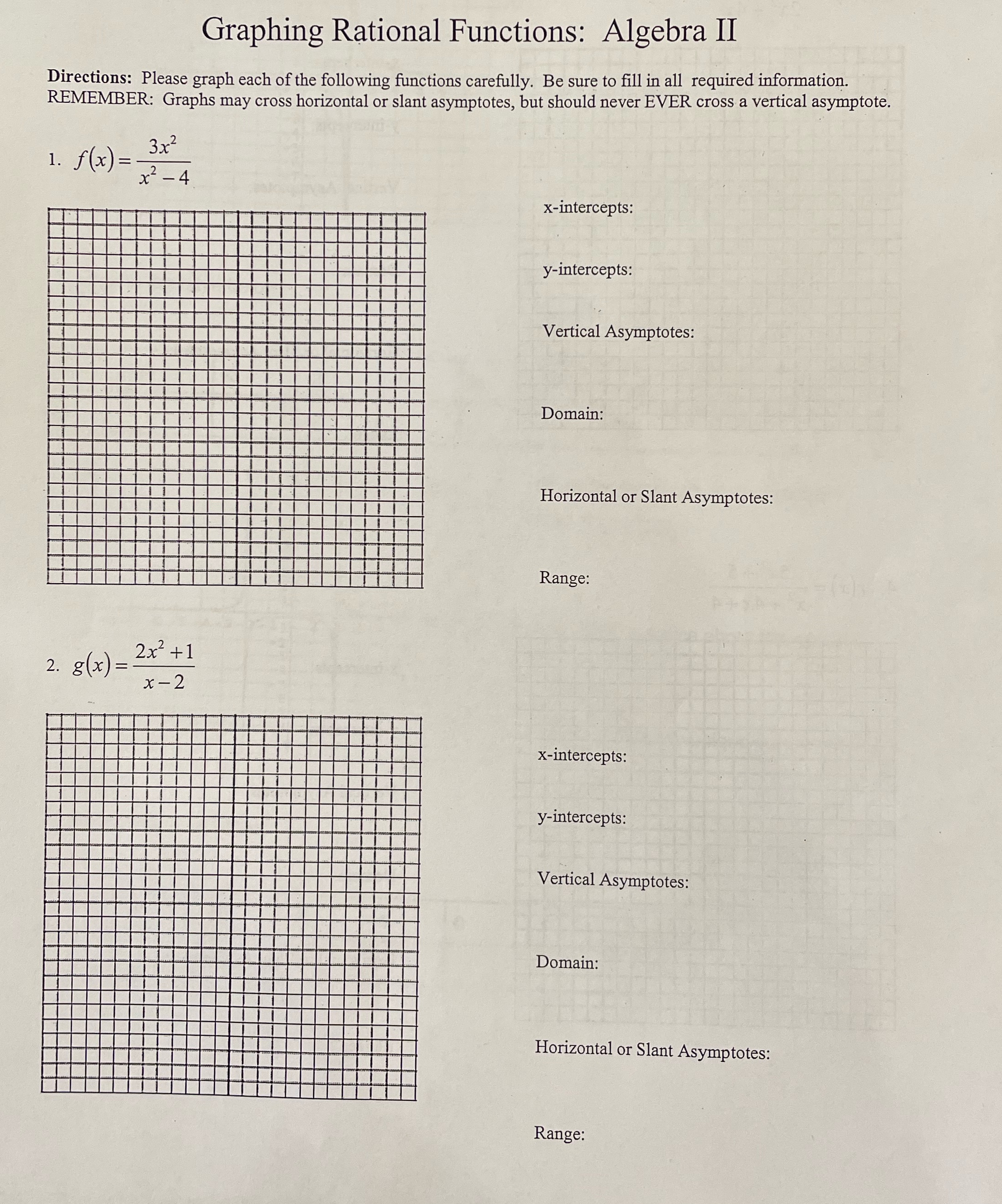 Graphing Rational Functions: Algebra II